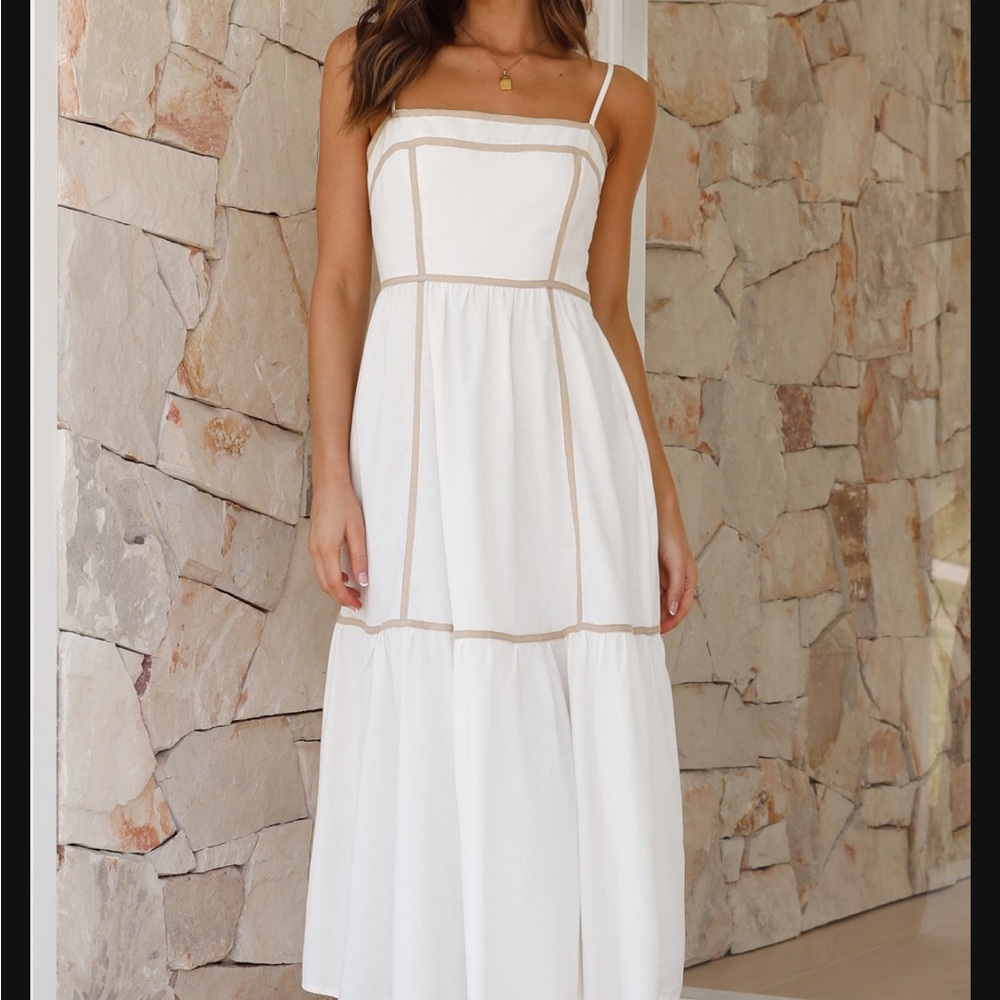 Billy J White Tiered Midi Sundress with Spaghetti Straps